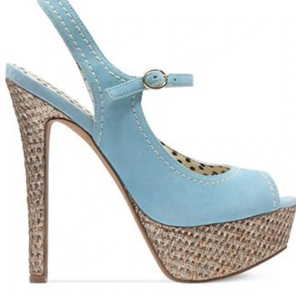 Jessica Simpson Eddy blue suede peep toe heels. - Picture 2 of 15